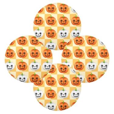 Imagem de Wassud Jogo americano conjunto de 4 tapetes de mesa redonda de tabuleiro de damas de abóboras para cozinha e jantar tapetes laváveis resistentes ao calor para decoração de mesa 39 cm