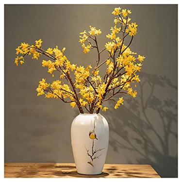 Imagem de Flores artificiais flores artificiais simulação de orquídea de inverno flores falsas sala de estar varanda decoração mesa de jantar varanda seda buquê seco vaso decoração flores falsas