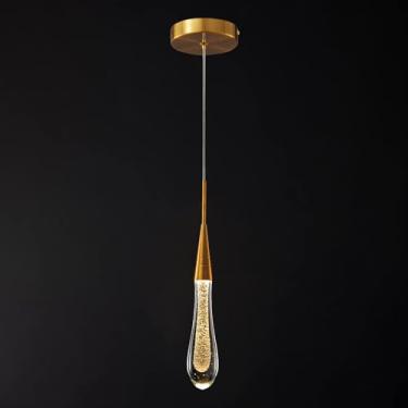 Imagem de Luminária de teto LED moderna dourada com intensidade regulável, mini luminária pendente de cristal em formato de lágrima para cozinha, ilha, quarto, corredor, hall de entrada (1 unidade)