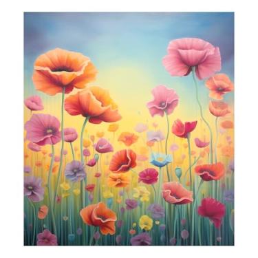 Imagem de Qilmy Pintura a óleo colorida de flores silvestres capa de ímã de lava-louças 58 x 66 cm capas decorativas de geladeira para porta frontal adesivo de folha magnética máquina de lavar louça painel