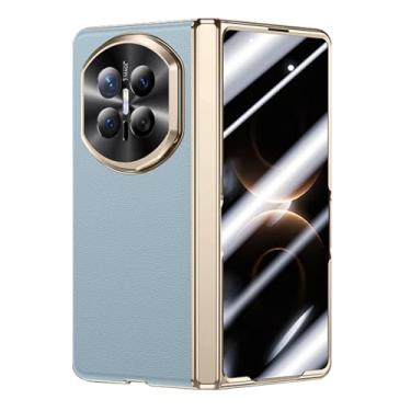 Imagem de FWYANZH Capa de couro de vaca para Huawei Mate X7, capa de proteção de câmera de metal com suporte protetor de tela embutido dobradiça capa de couro genuíno antiqueda, azul, Mate X7