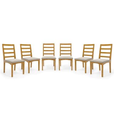 Imagem de Kit Com 6 Cadeiras Cecília Madeira Maciça Assentos Estofados Para Mesa De Jantar