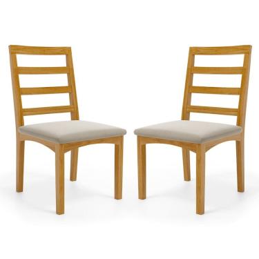 Imagem de Kit Com 2 Cadeira Cecília Encosto E Pés De Madeira Maciça Assento Estofada Para Mesa De Jantar