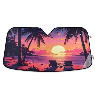 Imagem de Qilmy Para-brisa de carro, protetor de viseira dobrável para pôr do sol, praia, mantém fresco, bloqueia raios UV e acessórios para proteger carros, SUVs, caminhões-(M) 2243