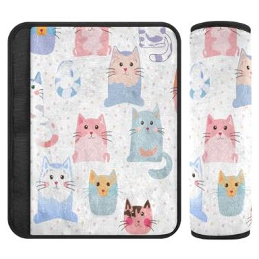 Imagem de Burbuja Capa para cinto de segurança de carro com desenho de gatos macios e confortáveis protetores de cinto de segurança para alça de ombro de assento, 1 par médio