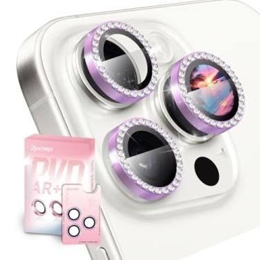 Imagem de ZSAUTHREE Protetor de lente de câmera Bling compatível com iPhone 16 Pro/16 Pro Max, vidro temperado 9H, bandeja de instalação em 1 passo, HD transparente/à prova de estilhaçamento/resistente a