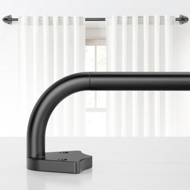 Imagem de Varões de cortina blackout para janelas 48 a 84, 1,5 cm pequeno fosco preto envoltório varão de cortina curvado escurecimento de sala única para quarto e cozinha (91,4 cm - 238,8 cm)