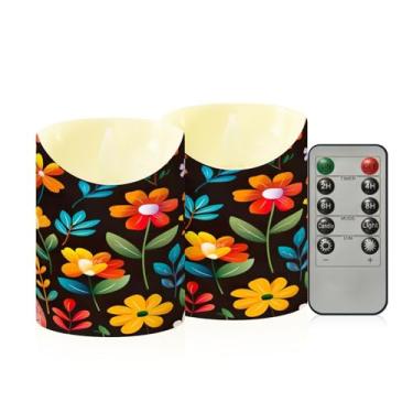 Imagem de Wassud Flores de primavera velas sem chama com controle remoto, velas realistas cintilantes com temporizador, velas decorativas para Natal, casamento, festa, decoração de casa pequenas