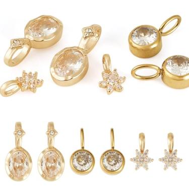 Imagem de Kissitty 4 peças de pingente de zircônia cúbica micropavê de latão dourado oval flor de aço inoxidável strass pingente de cristal de diamante para joias, colar, brinco, artesanato, orifício: 3,5 mm