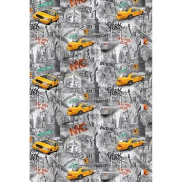 Imagem de Cortina de Box Estampada New York, PVC, 138x198cm, Antimofo e Antiácaro, Com 6 Ganchos, Decorativa, Impermeável, para Banheiro