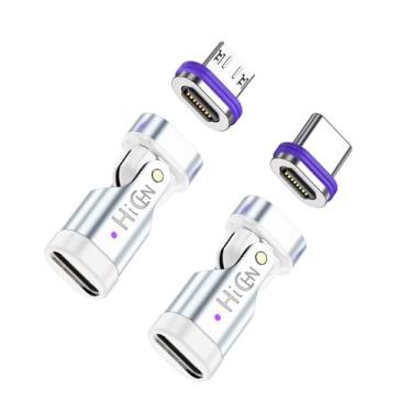 Imagem de HiCHN Adaptador magnético PD 240W 16PIN USB C conector micro USB pontas de rotação de 180 graus, dispositivo de carregamento USB e transmissão de dados para smartphone, notebook (pacote com 2