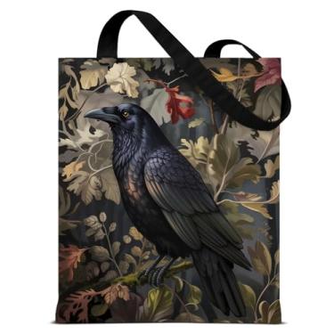 Imagem de QYCFDXD Sacola de lona estética para mulheres, linda bolsa de ombro com estampa dupla face, Corvo, Medium