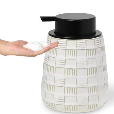 Imagem de QUXIJA Dispensador de sabonete líquido de cerâmica com bomba fácil de pressionar, dispensador de lavagem à mão para bancada de banheiro e pia de cozinha, 340 g (bomba de espuma branca da fazenda da