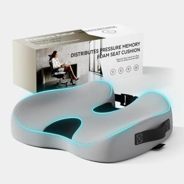 Imagem de Almofada de assento extra grande de espuma viscoelástica para cadeira de escritório, carro e casa – Almofada ergonômica para alívio da dor ciática e cóccix confortável para sentar, dirigir, cadeira de