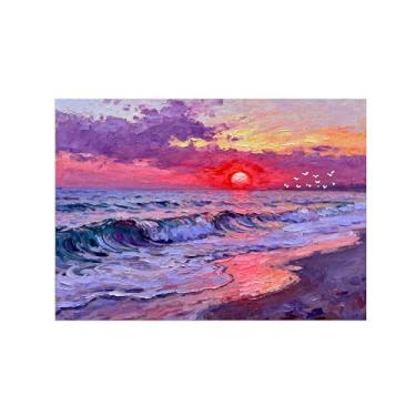 Imagem de Arte de parede paisagem imagem em tela - praia onda do mar pôr do sol decoração moderna impressão de pintura para sala de estar quarto 80 x 115 cm 31 x 45 pol sem moldura