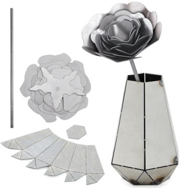 Imagem de Kit de vaso e flor de cupons de soldagem, kit de projetos de prática de soldagem, placa de aço inoxidável 304 DIY, iniciante para Tig Mig, para dominar e melhorar habilidades (estilo rosa)