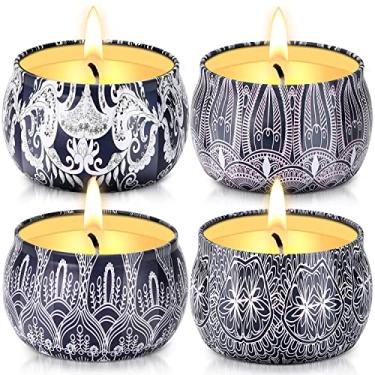 Imagem de Velas de citronela – Pacote com 4 velas de citronela para ambientes externos, velas de cera de soja perfumadas para ambientes internos, conjunto de presente para casa, jardim, pátio, varanda