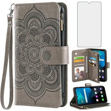 Imagem de Asuwish Capa carteira compatível com LG Premier Pro Plus 15.5 cm/Harmony 4/K40S/K41 e protetor de tela de vidro temperado de couro com suporte para cartão TPU para celular L455DL K 40s feminino