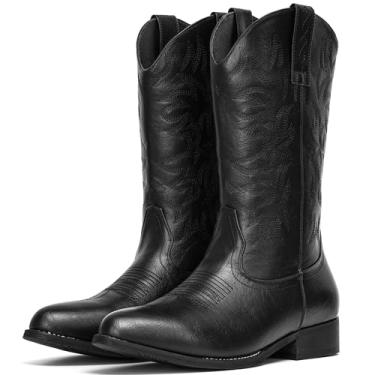 Imagem de IUV Botas de caubói masculinas botas ocidentais duráveis clássicas bordadas, botas de bico curto, Preto, 12