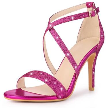 Imagem de Perphy Sandálias femininas de salto agulha com tiras cruzadas com glitter, Rosa choque, 34