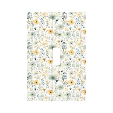 Imagem de Naiqadnehz Placa decorativa para interruptor de luz branca quente aquarela floral 1 gangue placa de parede com interruptor único capas de tomada elétrica para decoração de quarto e sala de estar