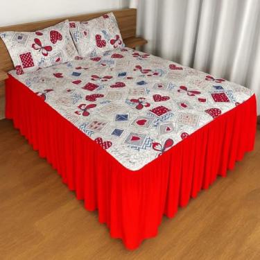 Imagem de Colcha Lençol com Babado e Elástico Queen Com Fronhas Algodão 160g Estampada (Sintonia)