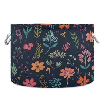 Imagem de JUZIHAI Cesta de armazenamento dobrável de flores coloridas para bebê, cesto de roupa suja, cobertor com alças de corda de algodão, caixa de brinquedos dobrável, organizador de armário para quarto