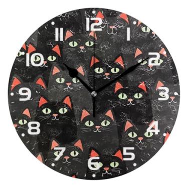 Imagem de JUZIHAI Relógio de parede de gato preto, silencioso, sem tique-taque, redondo, operado por bateria, fácil de ler, relógio decorativo de parede para casa, cozinha, sala de estar, quarto, escritório, 25