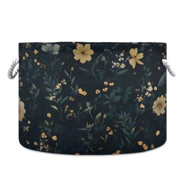 Imagem de JUZIHAI Cesta de armazenamento dobrável de flores vintage, cesto de roupa suja para bebê, cobertor com alças de corda de algodão, caixa de brinquedos dobrável, organizador de armário para quarto