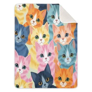 Imagem de Qilmy Cobertor de bebê de gatos fofos 76 x 101 cm, cobertor infantil de algodão macio para meninos e meninas, cobertor leve e quente para bebês de berço, carrinho de bebê, soneca, recém-nascido