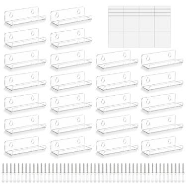 Imagem de Pacote com 24 expositores autoadesivos de parede de vinil, suporte de disco de acrílico transparente, prateleiras invisíveis para exibição de capas de álbuns, fotos de CD