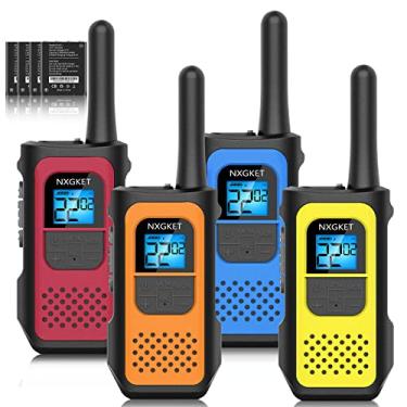 Imagem de Walkie Talkies, pacote com 4 rádios bidirecionais de longo alcance NOAA com bateria recarregável de íons de lítio, cabo USB-C para adultos, acampamento, caminhada