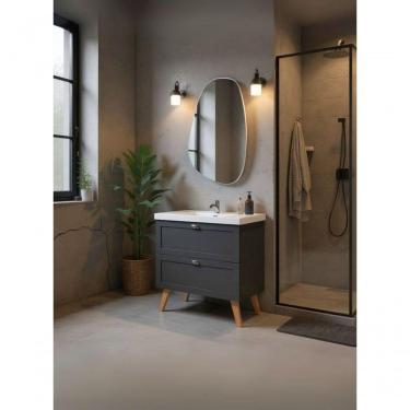 Imagem de Gabinete Para Banheiro Com Cuba E Espelho Organico 80cm Retro Mdf Grafite Milano - On Móveis