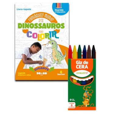 Imagem de Kit Livro Tapete de Colorir Dinossauro + Giz de Cera 6 Cores