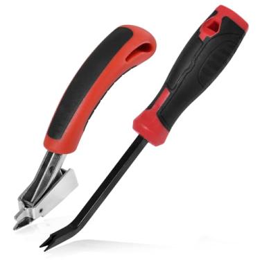 Imagem de 2 peças de ferramentas de remoção de grampos extrator de grampeador resistente extrator de aderência com cabeça de ponta dupla, ferramentas de estofamento para móveis, piso, caixa de madeira, caixa