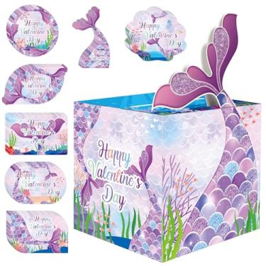 Imagem de Yewfold Valentines Mailbox Craft Kit, Valentine's Day Mermaid Cards 35Pcs, DIY Valentine Craft Gift for Classroom Elementary Middle High School Party Suplies (Purple)