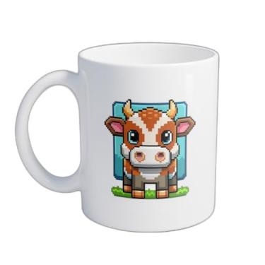 Imagem de Caneca Xícara de Café Porcelana 300ml Com Desenho De Vaca Pixel Art