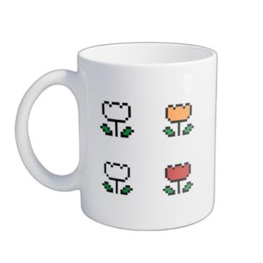 Imagem de Caneca Xícara de Café Porcelana 300ml Com Desenho Arte em Pixel Tulipa