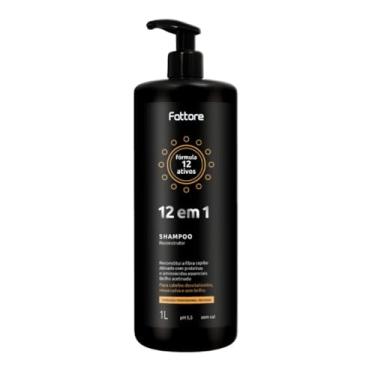 Imagem de Shampoo Reconstrutor Fattore 12 em 1 1 Litro Limpeza Profissional Reconstrução Capilar Profunda pH 5.5 Sem Sal Para Cabelos Danificados Ressecados Porosos Pós Química Alto Rendimento