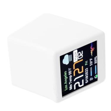 Imagem de Aramox Relógio Com Display Digital LCD Relógio Eletrônico Estação Meteorológica WiFi Com Personalização de Animação de Calendário de Temperatura para Mesa de Escritório Doméstico (Branca)