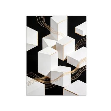 Imagem de Impressões abstratas em tela-Quadro texturizado para parede-geométrica branca-Pintura moderna para sala de estar 30x40cm Sem Moldura