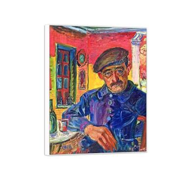 Imagem de David Burliuk Famosas impressões em tela de arte de parede prontas para pendurar. Café à noite. Pintura com moldura branca para decoração de sala de estar 50 x 65 cm 20 x 26 polegadas