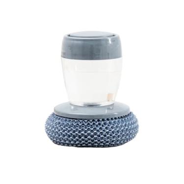 Imagem de Escova de Limpeza com Dispenser de Detergente 75ml Esponja com Palha de Aço para Panelas Cinza Plástico