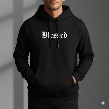 Imagem de Moletom Blessed Estampa Gótica Dark Unissex Flanelado Quente - Betinis