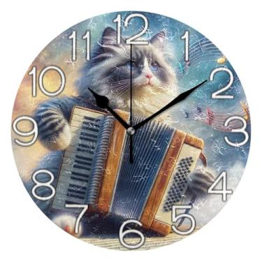 Imagem de GAIGEO Gato fofo colorido animal decorativo relógio de parede analógico relógio de cozinha rústico operado por bateria silencioso, decoração de parede moderna para sala de estar, 25 cm, ponteiros