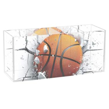 Imagem de TSENQUE Porta-lápis de mesa, fofo, 3D, bola de basquete, acrílico, pincel de maquiagem, porta-copos, organizador de canetas, decoração de escritório, organizador de mesa