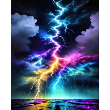 Imagem de DFPSCLLA Pintura por Números para Adultos, Tinta DIY Relâmpago por Números Tinta Acrílica, Kits de Pintura Arte em Tela para Arte de Parede Doméstica 40,6 x 50,8 cm (sem moldura)