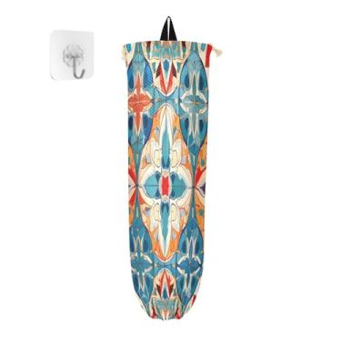 Imagem de Ornamento geométrico colorido com dispensador de saco de plástico estilizado, suporte de saco de plástico, organizador de sacolas plásticas de cozinha