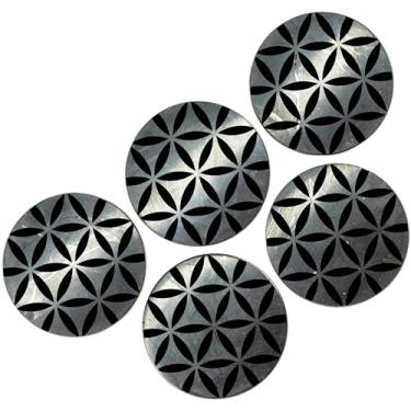 Imagem de Adesivos Shungite para celular - Conjunto de placas de proteção 5 peças - Tamanho pequeno redondo 25 mm ~ 2,5 cm - Gravação de flor da vida - autêntico tipo Shungite II
