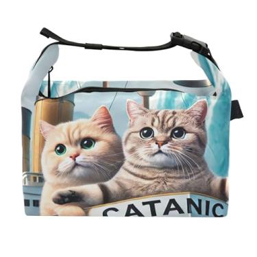Imagem de TSENQUE Lancheira personalizada para gatos fofos Titanic Kitten para mulheres adultas lancheira térmica macia personalizada lancheira para trabalho